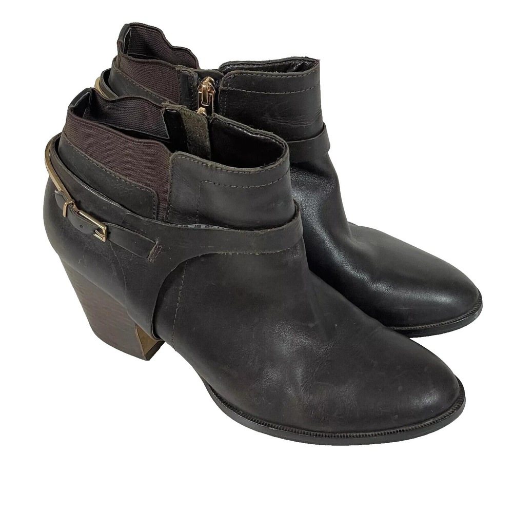 Ivanka Trump Leather Ankle Boots Booties Womens 9 Brown Buckle Strap Zip Fashion